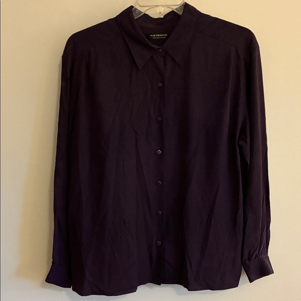 Vintage Liz Claiborne Silk Button-Down Blouse in Deep Purple, sz 14